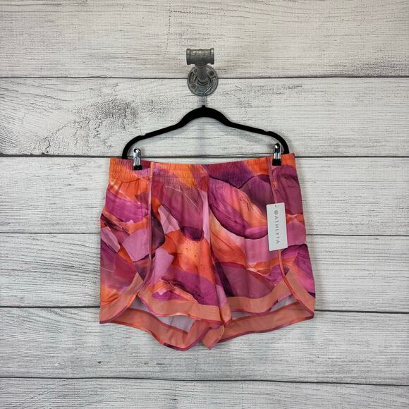 Athleta Plus Size Active Orange Purple Printed Mesh Racer Run Shorts Size 1X - Picture 1 of 9